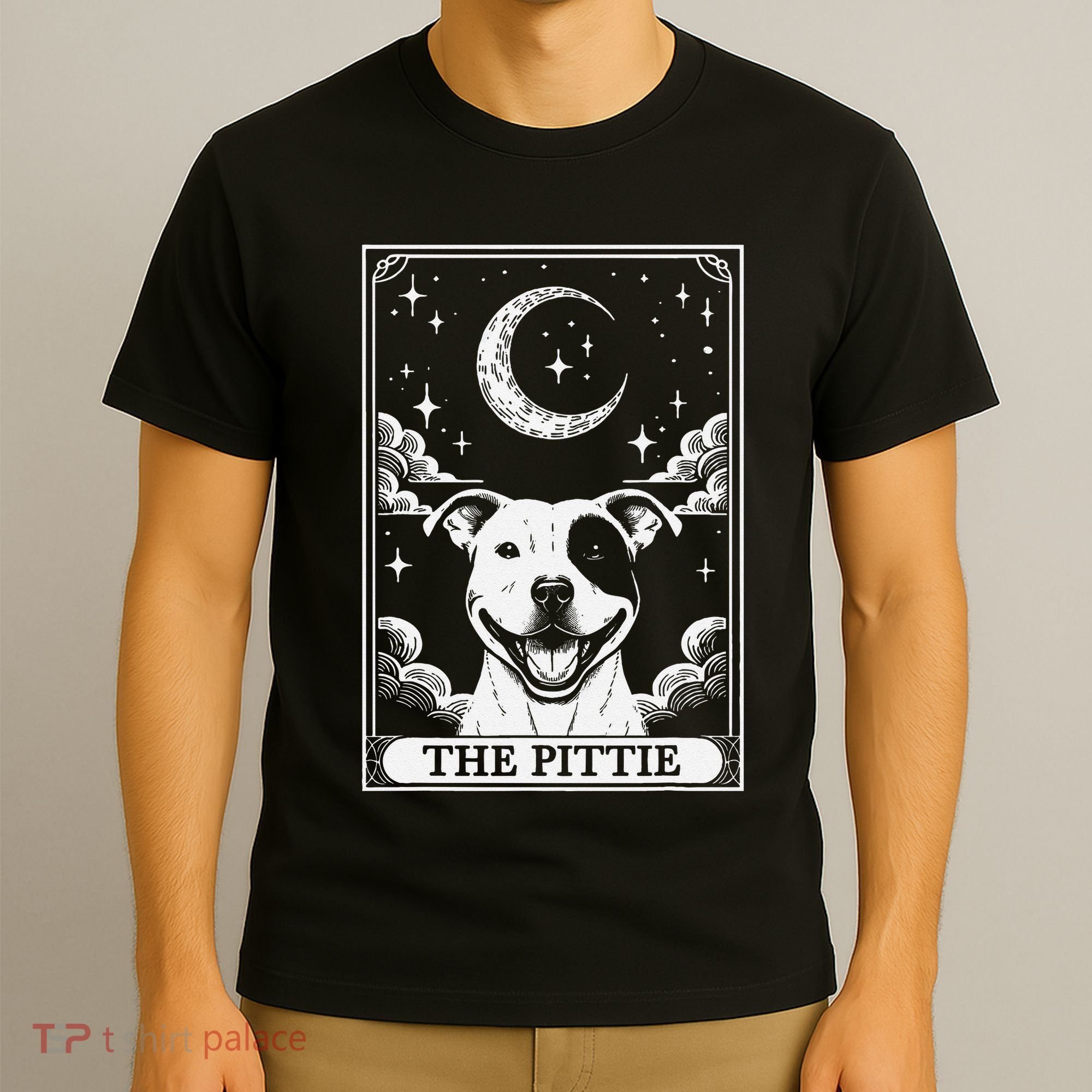 Tarot Card Vintage Crescent Moon Pit Bull Dog Pittie Mom T-Shirt