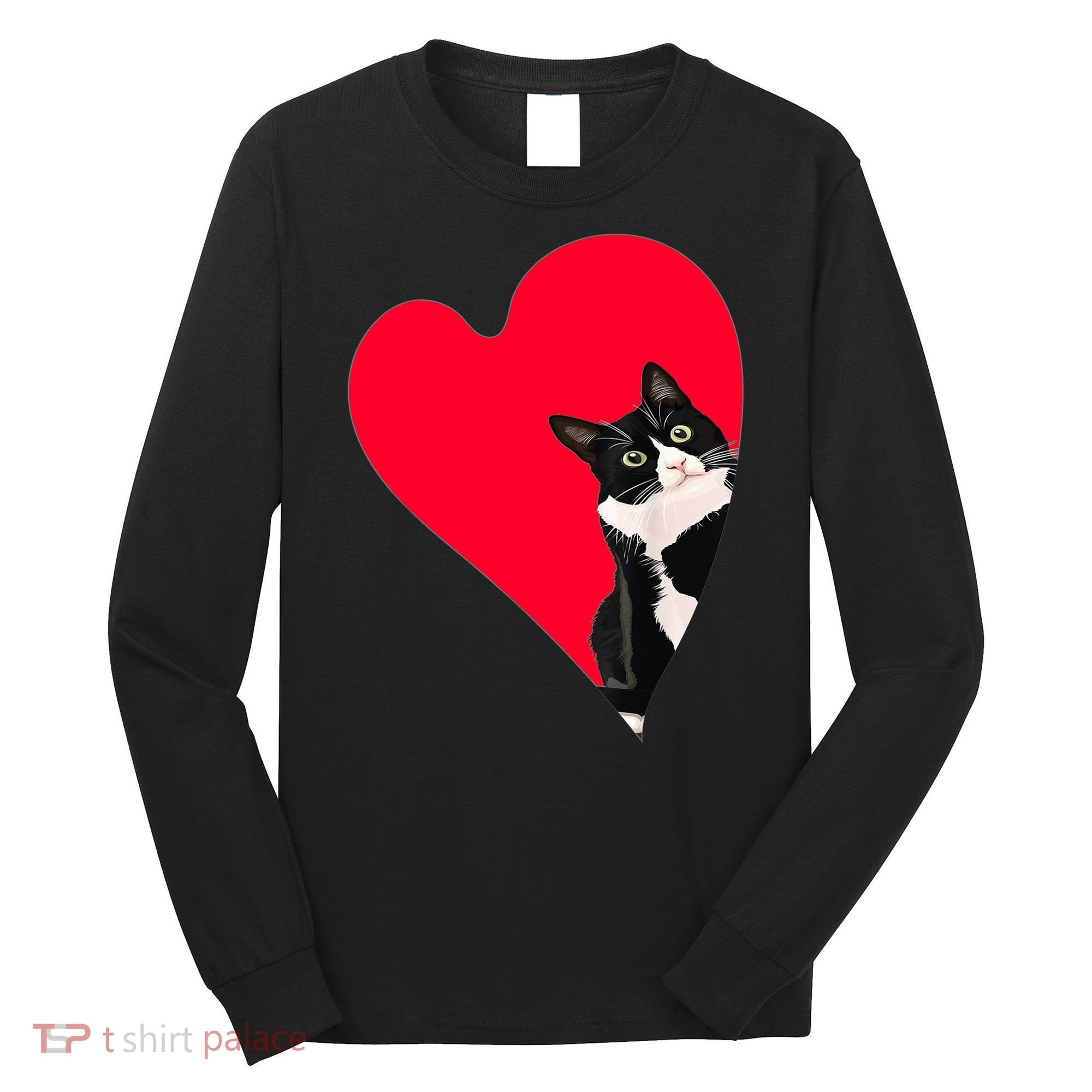 Tuxedo Cat Valentine Heart For Kitten And Animal Lovers TShirt Long Sleeve Shirt