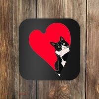 Tuxedo Cat Valentine Heart For Kitten And Animal Lovers TShirt Coaster thumb 0
