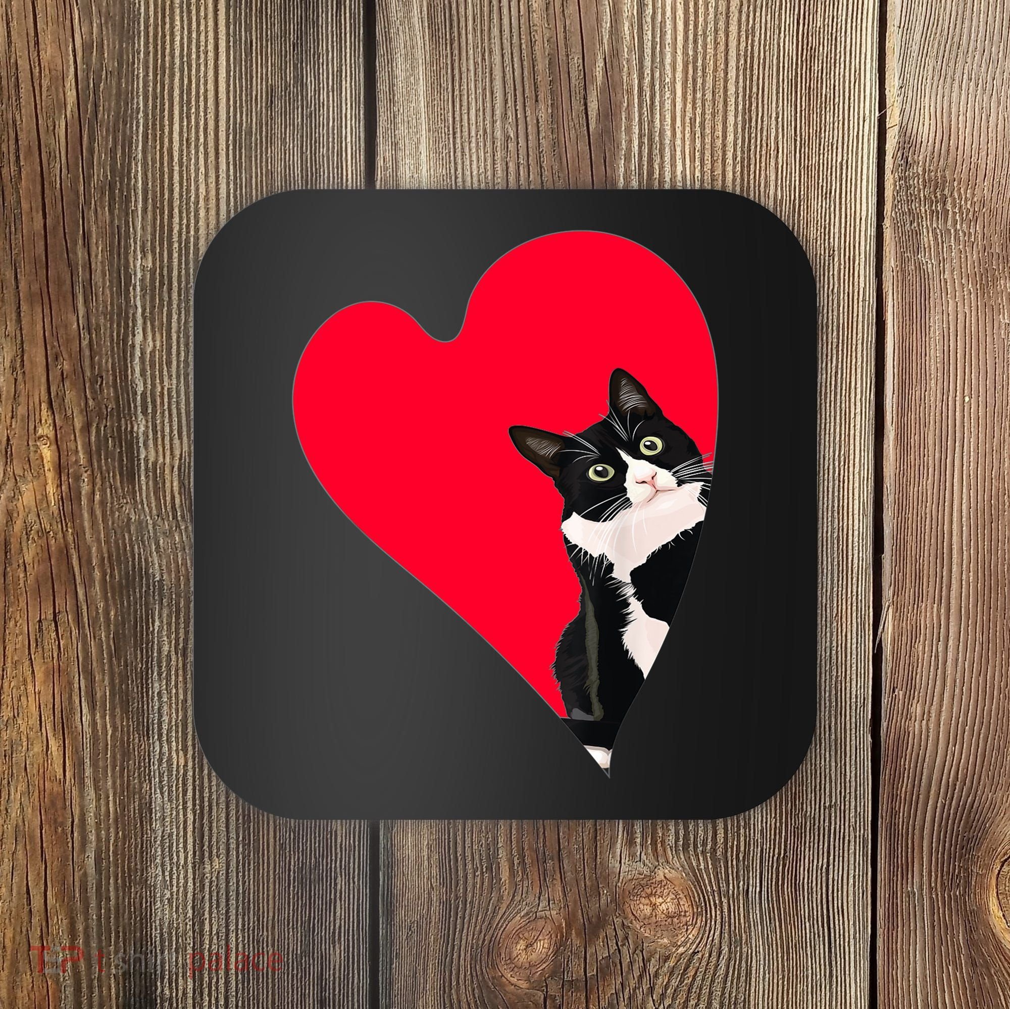 Tuxedo Cat Valentine Heart For Kitten And Animal Lovers TShirt Coaster