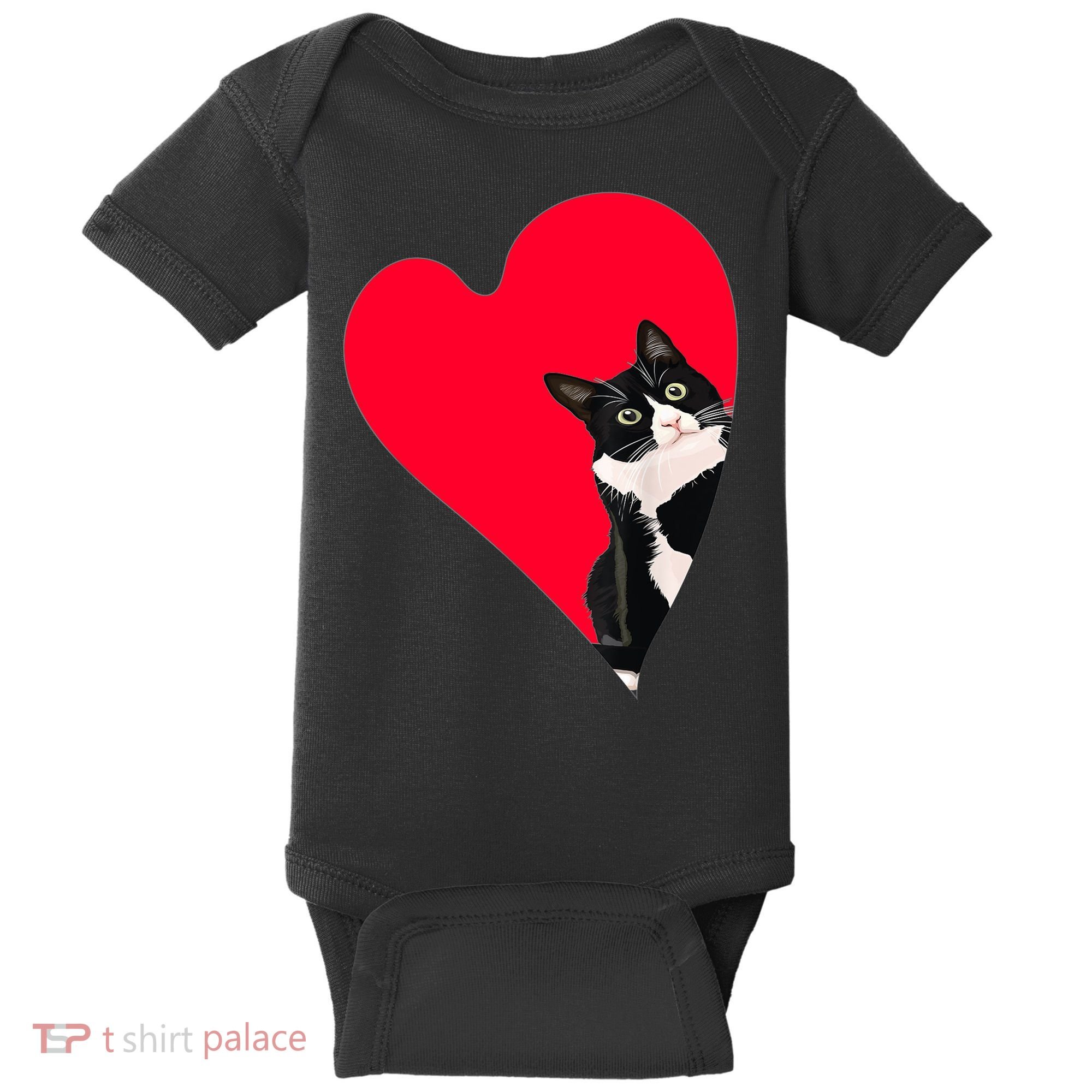 Tuxedo Cat Valentine Heart For Kitten And Animal Lovers TShirt Baby Bodysuit