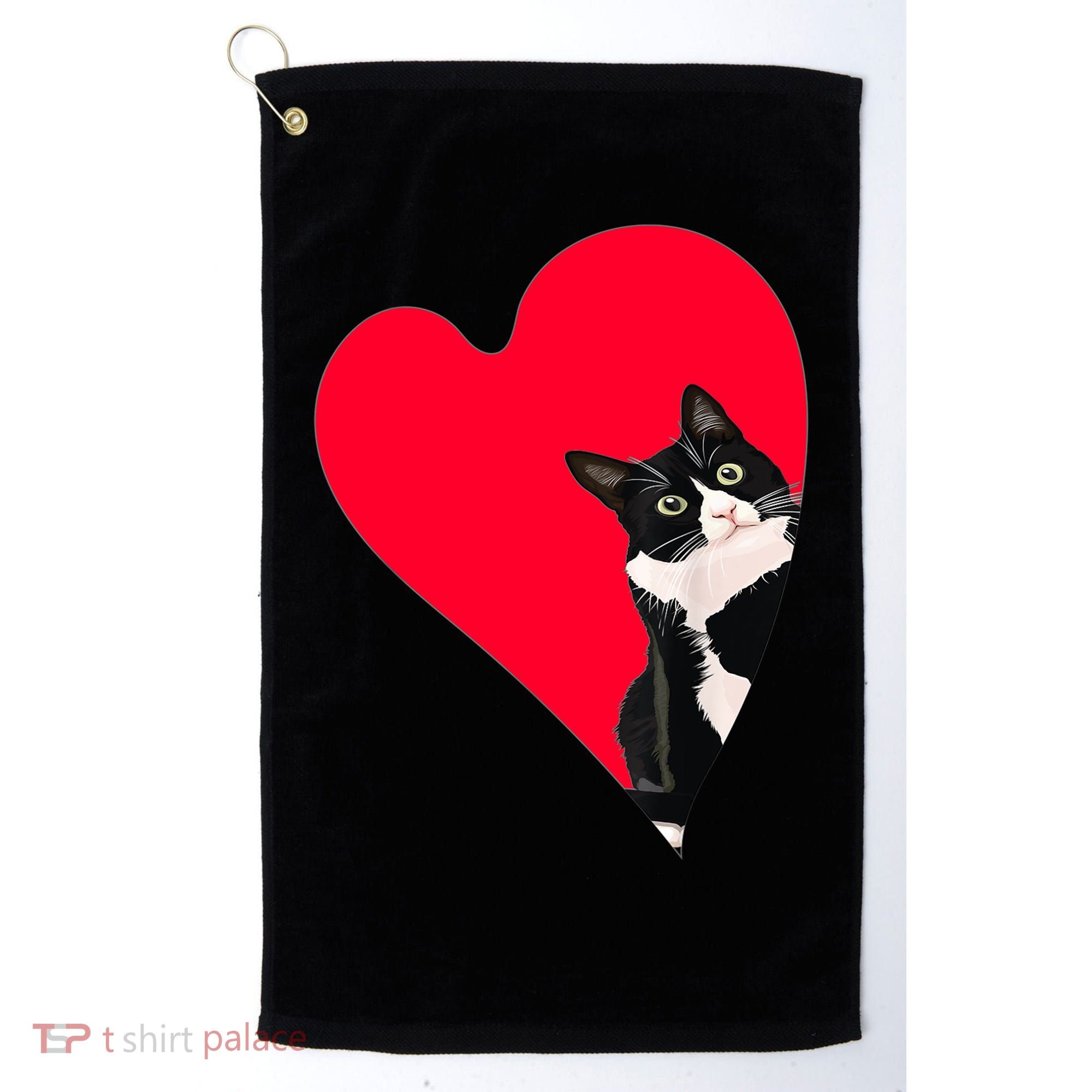 Tuxedo Cat Valentine Heart For Kitten And Animal Lovers TShirt Golf Towel