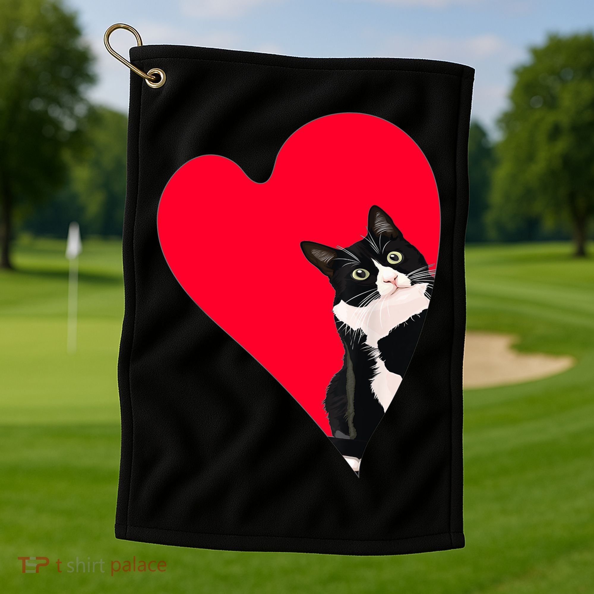Tuxedo Cat Valentine Heart For Kitten And Animal Lovers TShirt Golf Towel