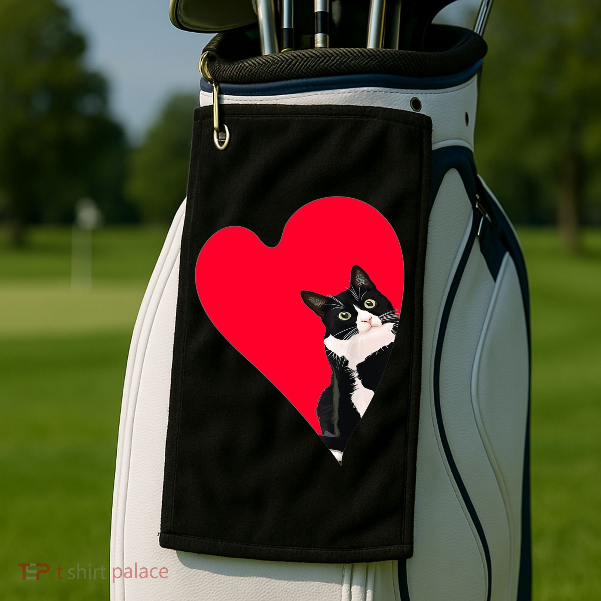 Tuxedo Cat Valentine Heart For Kitten And Animal Lovers TShirt Golf Towel