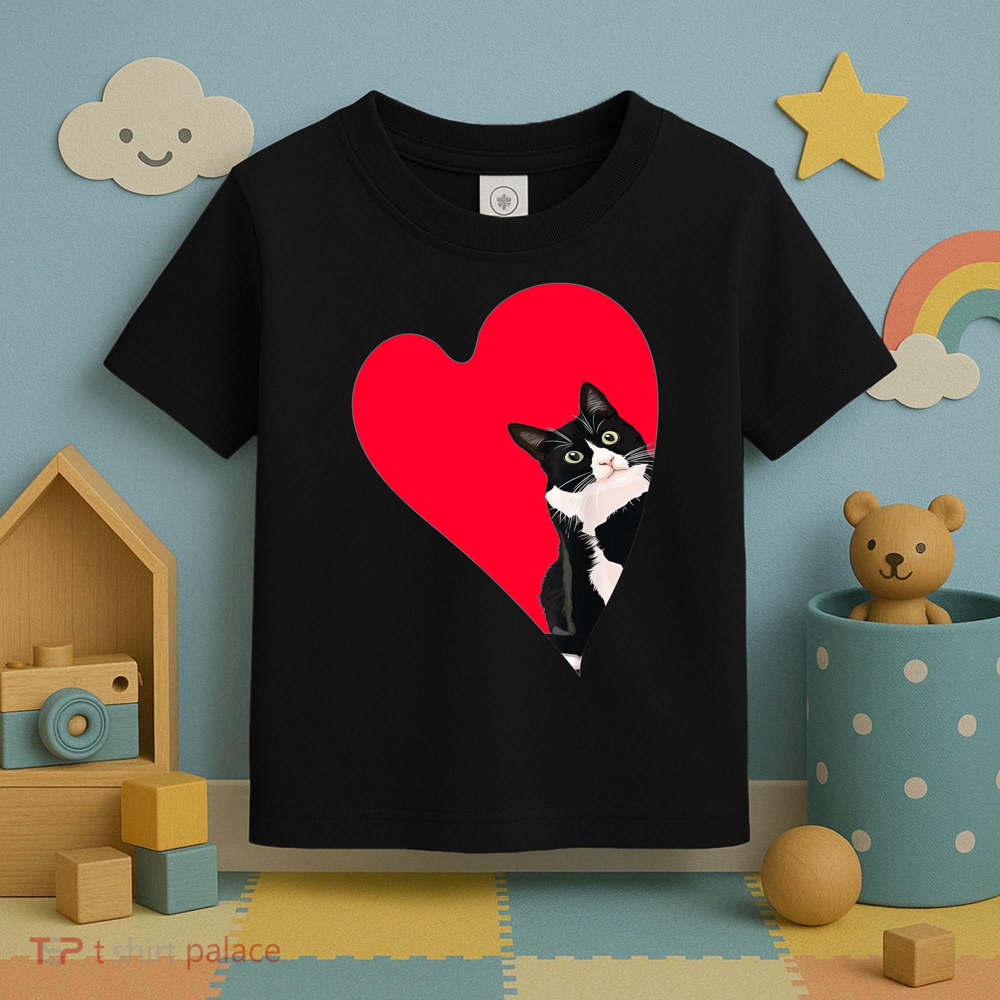 Tuxedo Cat Valentine Heart For Kitten And Animal Lovers TShirt Toddler T-Shirt