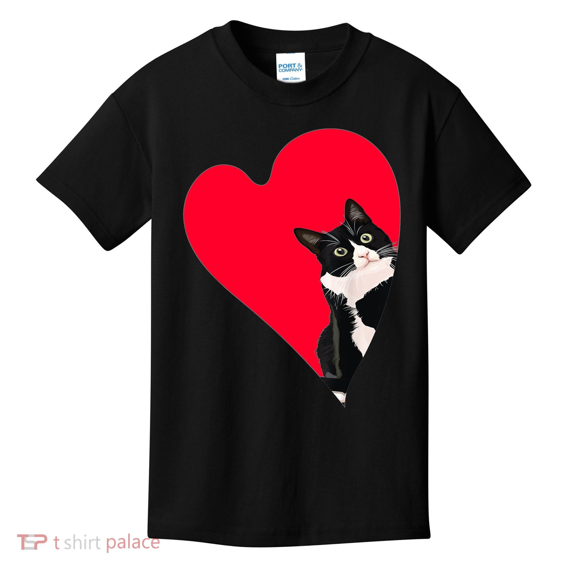 Tuxedo Cat Valentine Heart For Kitten And Animal Lovers TShirt Kids T-Shirt