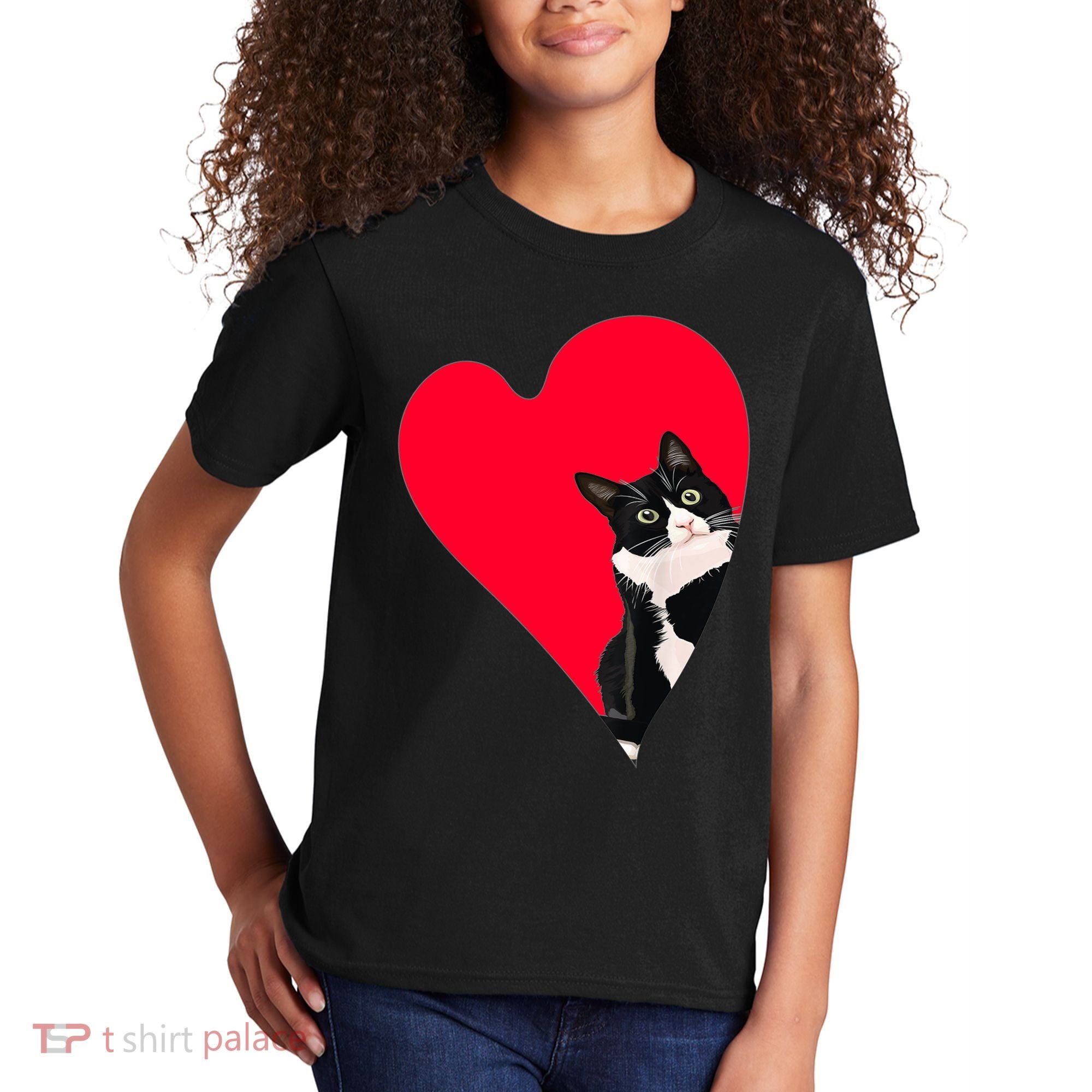 Tuxedo Cat Valentine Heart For Kitten And Animal Lovers TShirt Kids T-Shirt