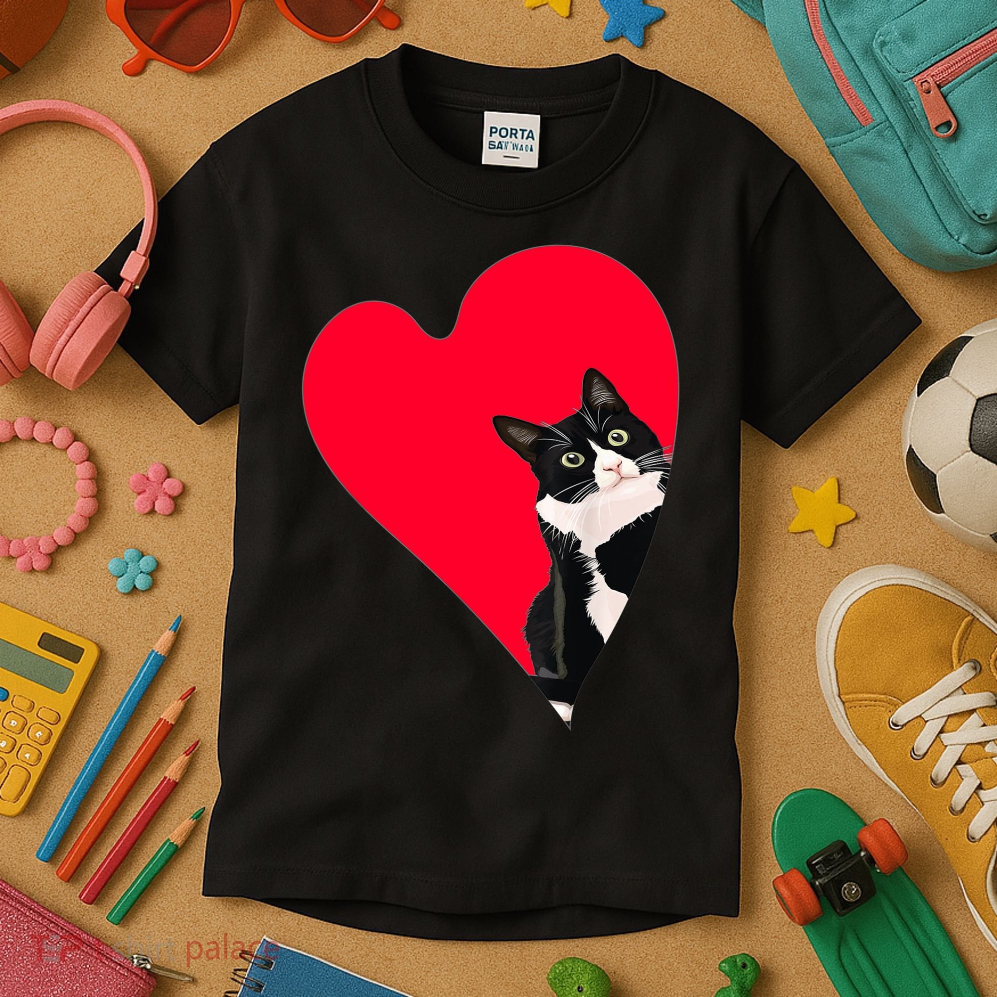 Tuxedo Cat Valentine Heart For Kitten And Animal Lovers TShirt Kids T-Shirt