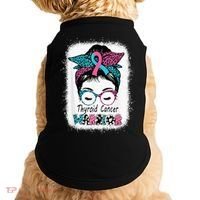 Thyroid Cancer Warrior Awareness Messy Bun Mom Teal Ribbon Doggie Tank thumb 0
