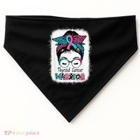 Thyroid Cancer Warrior Awareness Messy Bun Mom Teal Ribbon USA-Made Doggie Bandana thumb 0