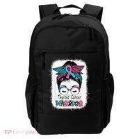 Thyroid Cancer Warrior Awareness Messy Bun Mom Teal Ribbon Backpack thumb 0