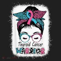 Thyroid Cancer Warrior Awareness Messy Bun Mom Teal Ribbon Beanie thumb 2