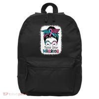 Thyroid Cancer Warrior Awareness Messy Bun Mom Teal Ribbon 16 in Basic Backpack thumb 0