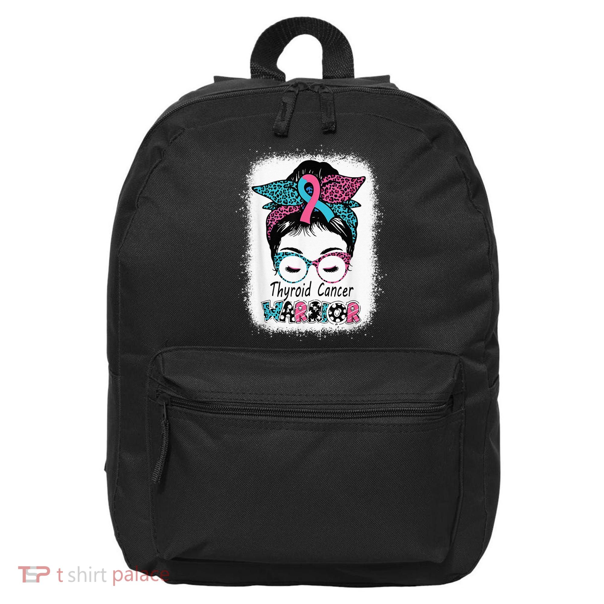 Thyroid Cancer Warrior Awareness Messy Bun Mom Teal Ribbon 16 in Basic Backpack