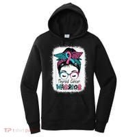 Thyroid Cancer Warrior Awareness Messy Bun Mom Teal Ribbon Women's Hoodie thumb 0