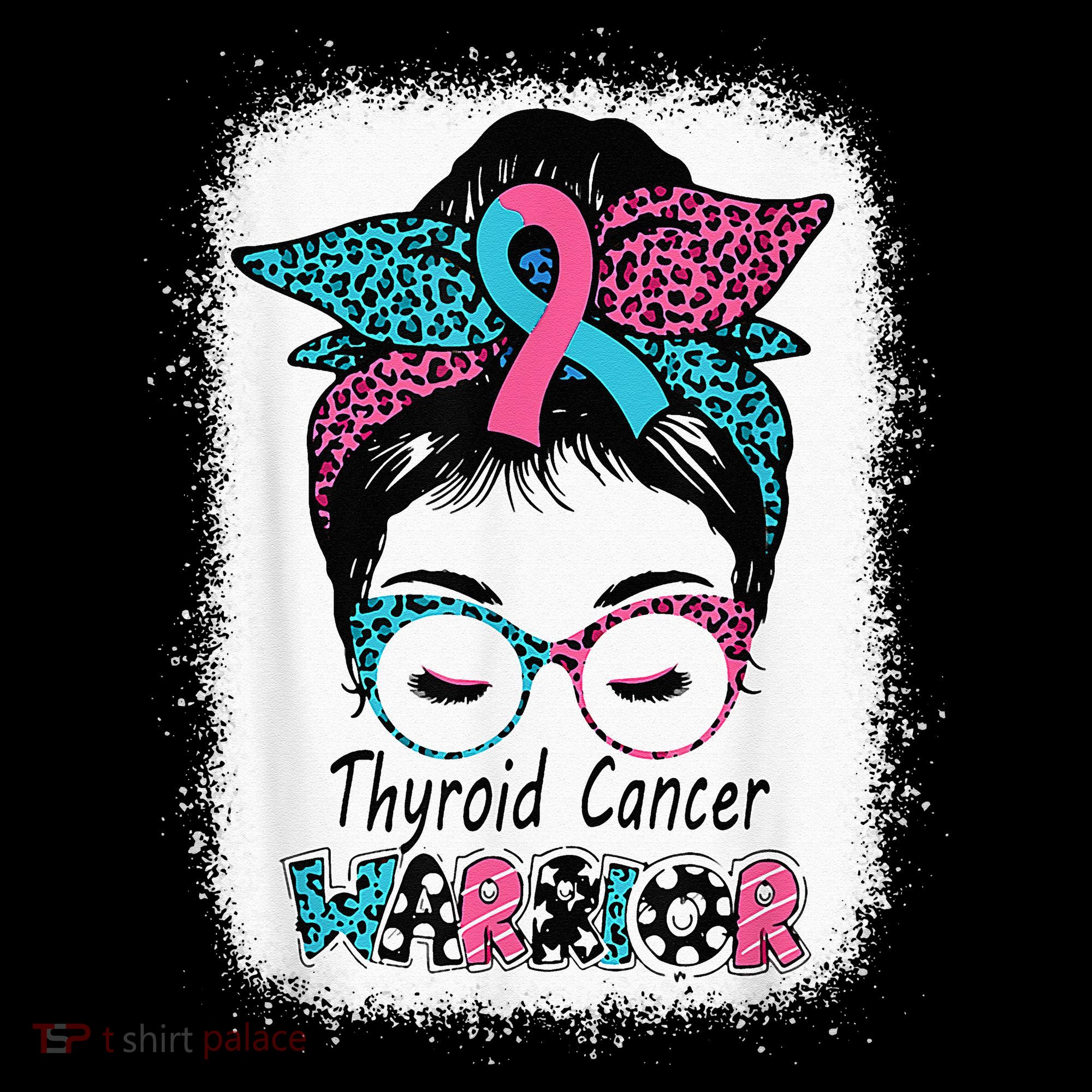 Thyroid Cancer Warrior Awareness Messy Bun Mom Teal Ribbon Women's Hoodie