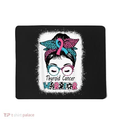 Thyroid Cancer Warrior Awareness Messy Bun Mom Teal Ribbon Mousepad