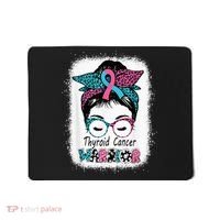 Thyroid Cancer Warrior Awareness Messy Bun Mom Teal Ribbon Mousepad thumb 0