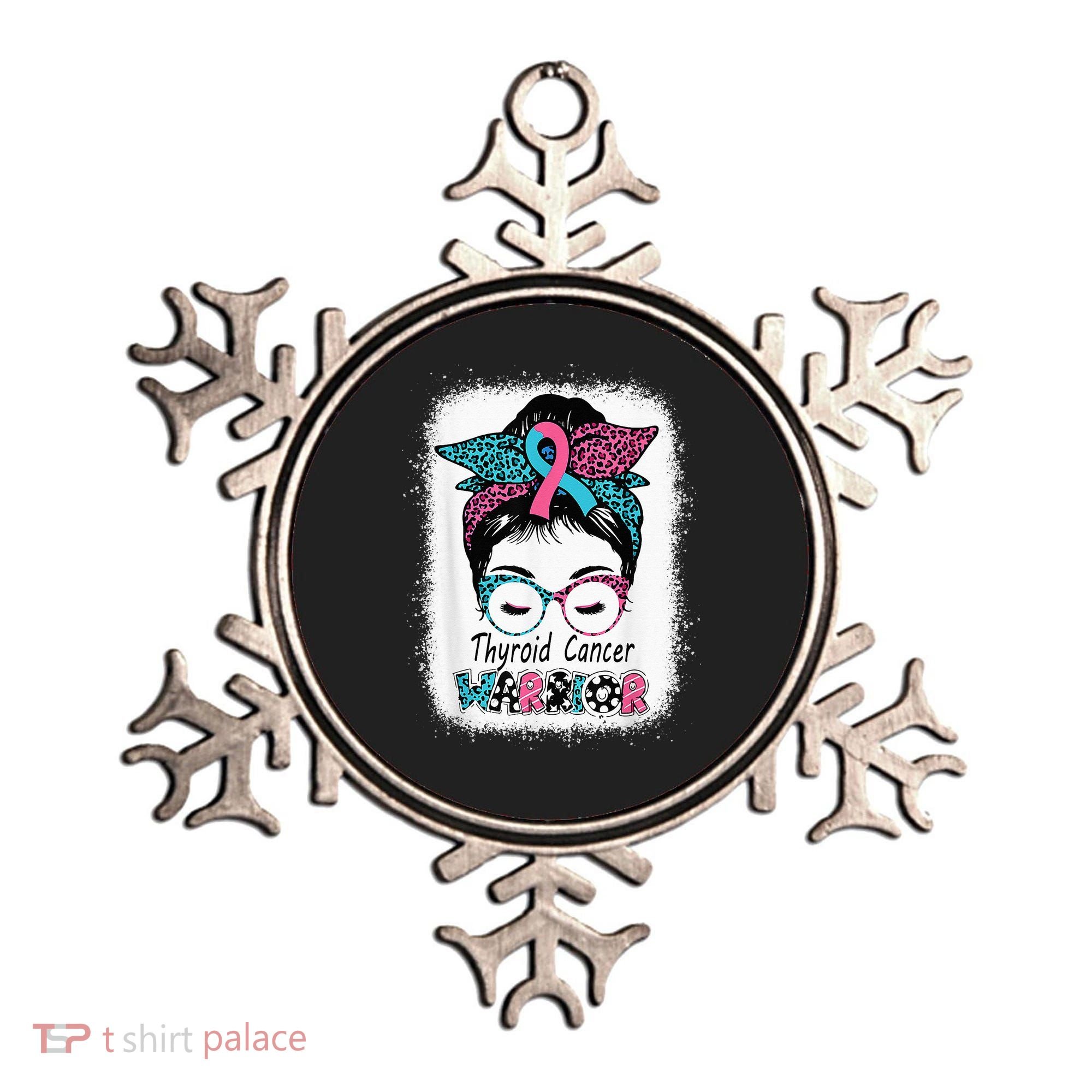 Thyroid Cancer Warrior Awareness Messy Bun Mom Teal Ribbon Ornament