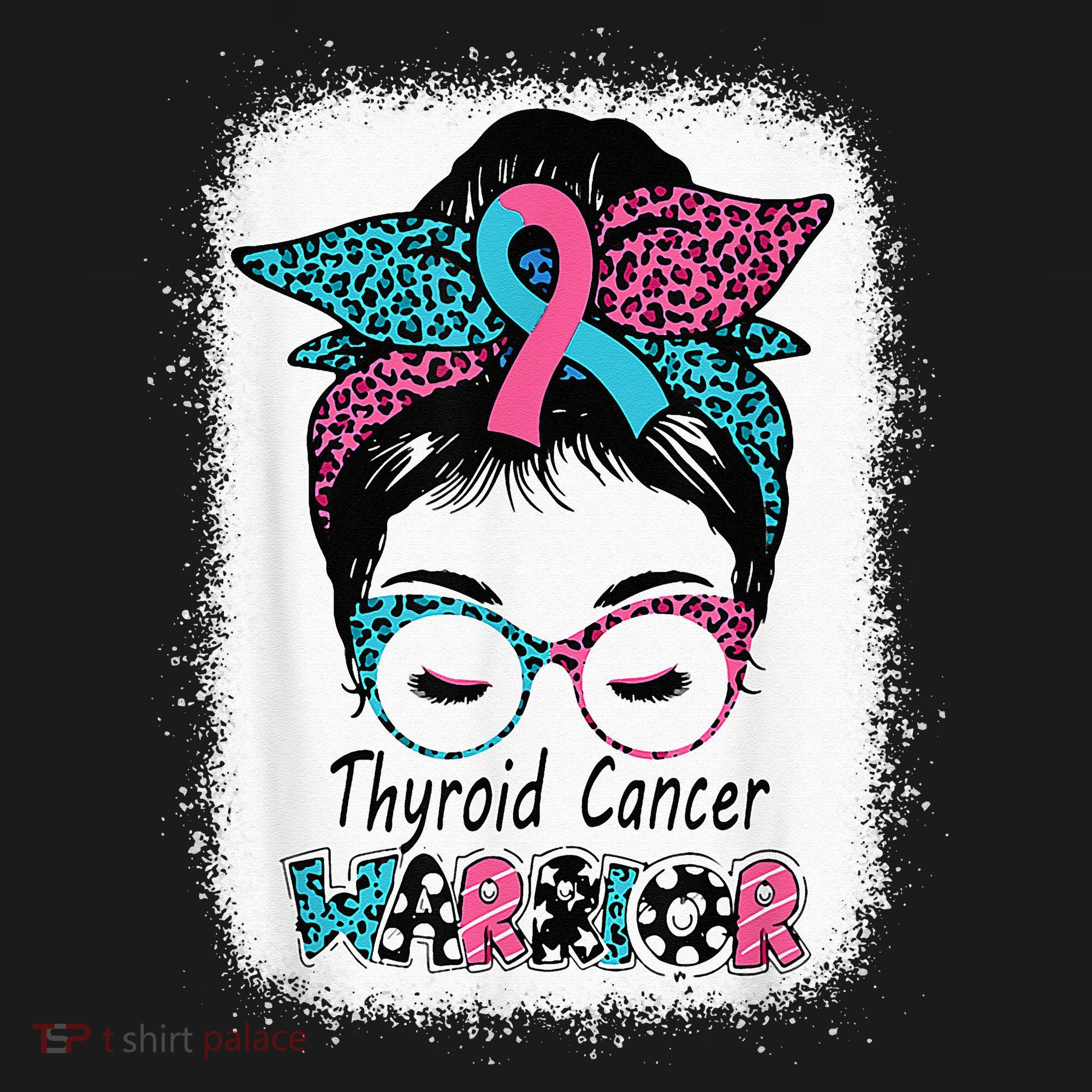 Thyroid Cancer Warrior Awareness Messy Bun Mom Teal Ribbon Women's Tank Top