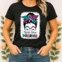 Thyroid Cancer Warrior Awareness Messy Bun Mom Teal Ribbon Women's T-Shirt thumb 2