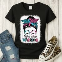 Thyroid Cancer Warrior Awareness Messy Bun Mom Teal Ribbon Women's T-Shirt thumb 3