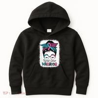 Thyroid Cancer Warrior Awareness Messy Bun Mom Teal Ribbon Kids Hoodie thumb 0