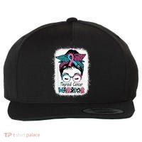 Thyroid Cancer Warrior Awareness Messy Bun Mom Teal Ribbon Wool Snapback Cap thumb 0