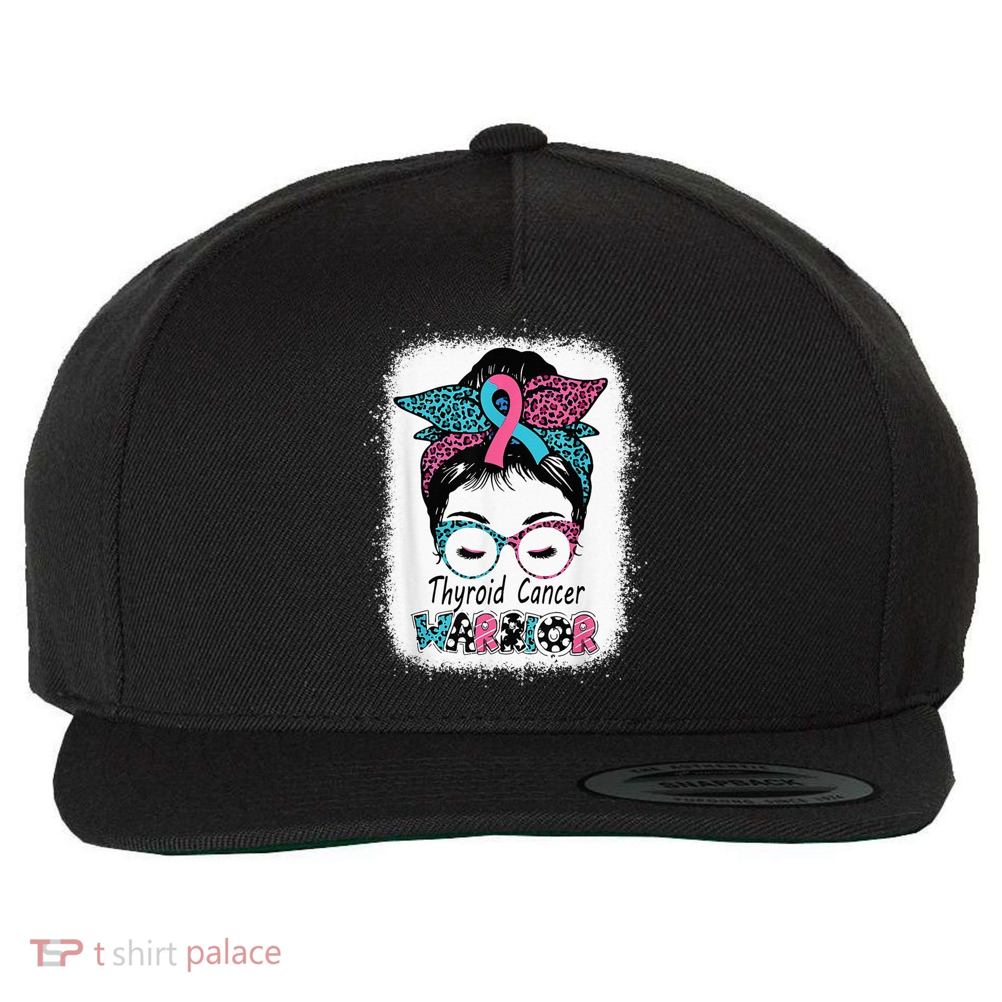 Thyroid Cancer Warrior Awareness Messy Bun Mom Teal Ribbon Wool Snapback Cap