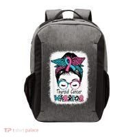 Thyroid Cancer Warrior Awareness Messy Bun Mom Teal Ribbon Vector Backpack thumb 0
