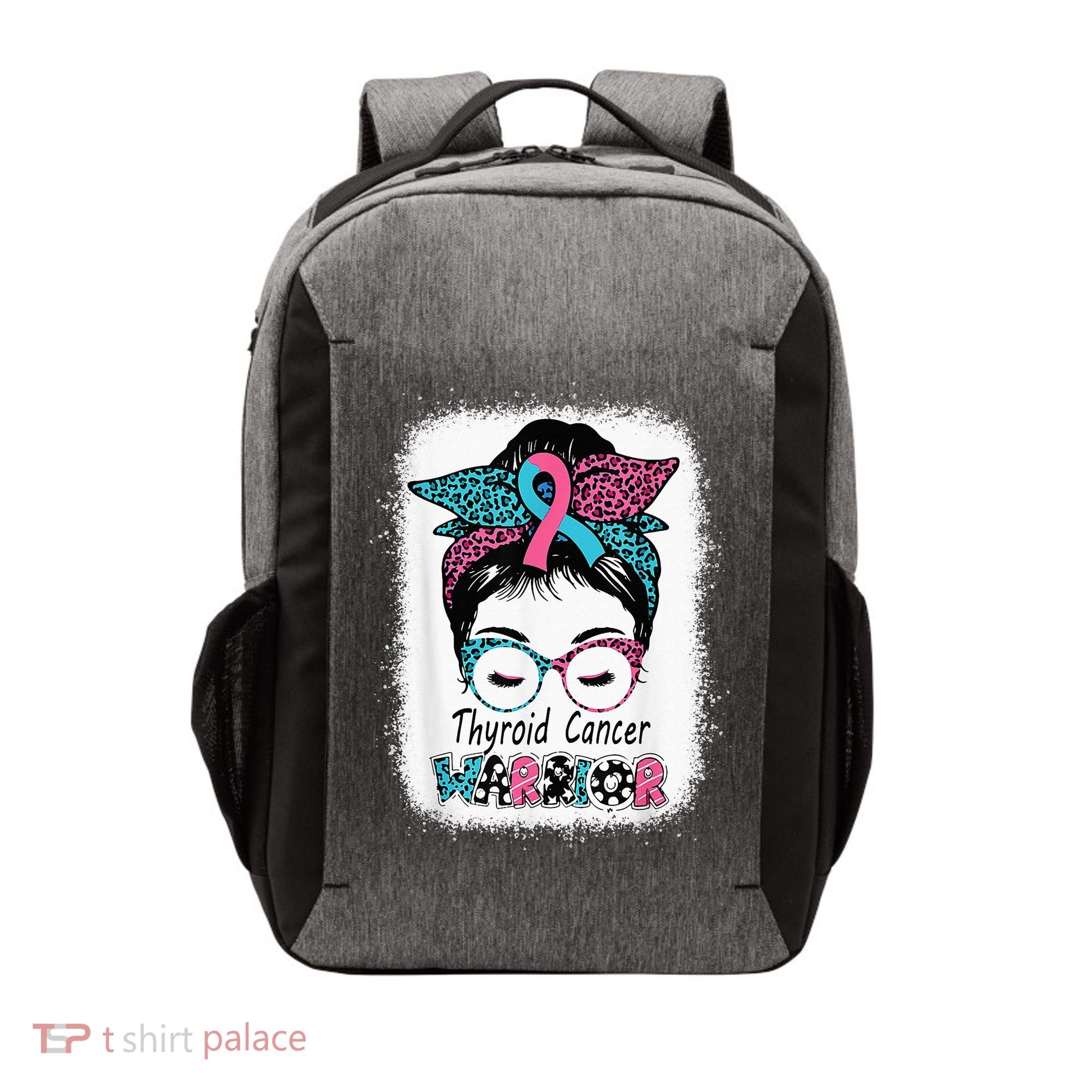 Thyroid Cancer Warrior Awareness Messy Bun Mom Teal Ribbon Vector Backpack
