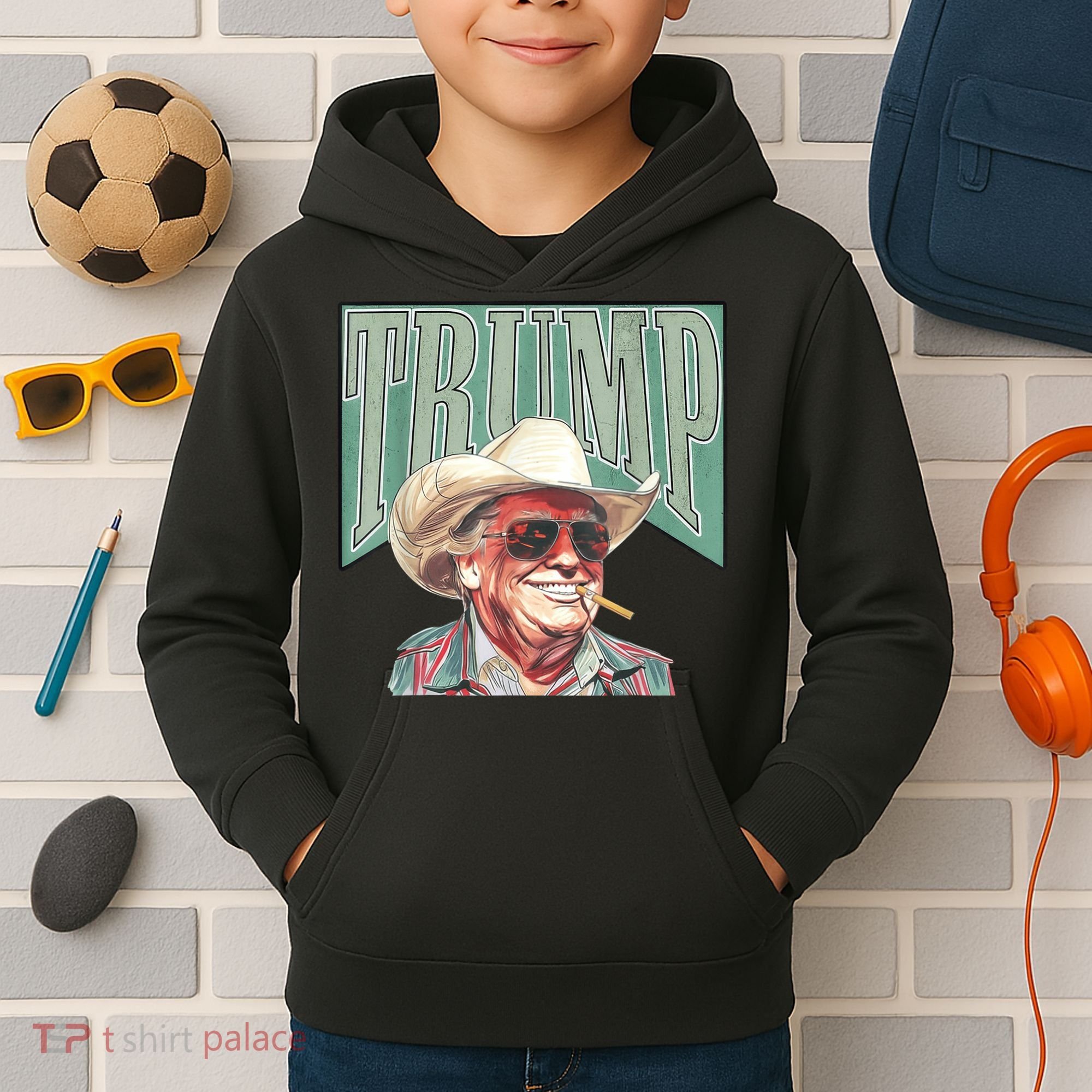 Trump Cowboy Western Make America Great Kids Hoodie