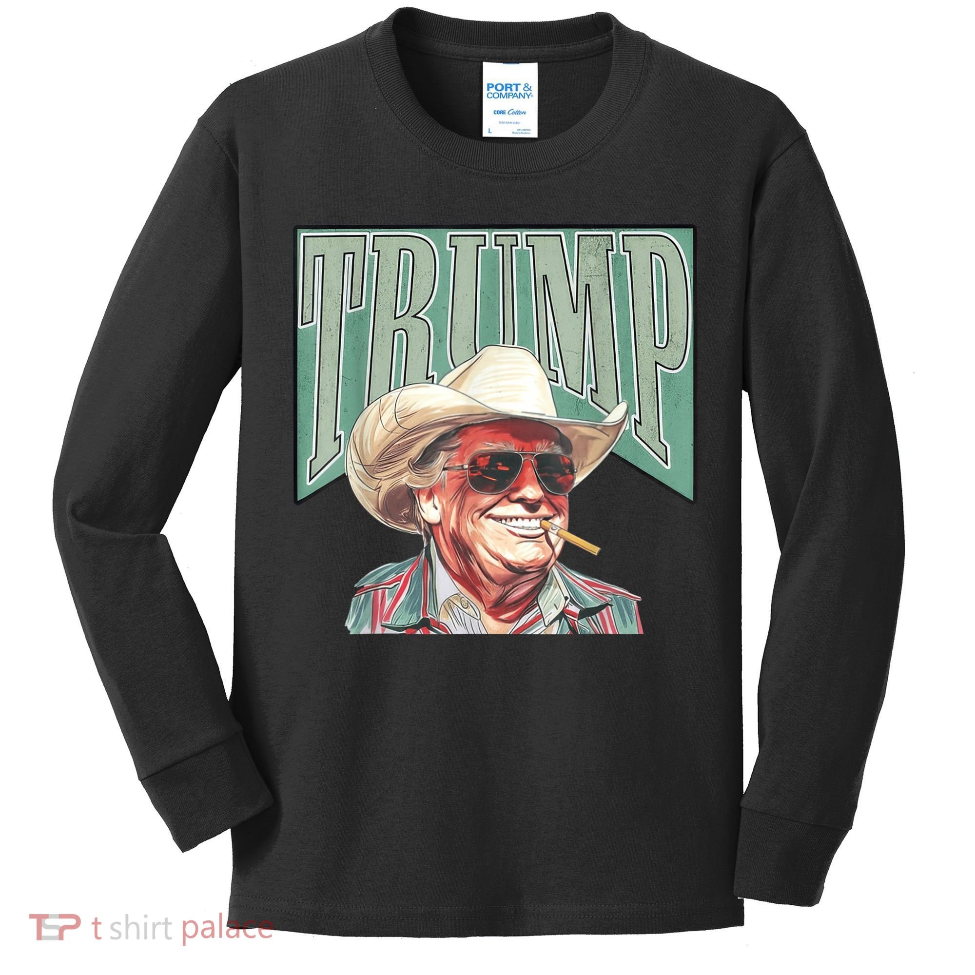 Trump Cowboy Western Make America Great Kids Long Sleeve Shirt