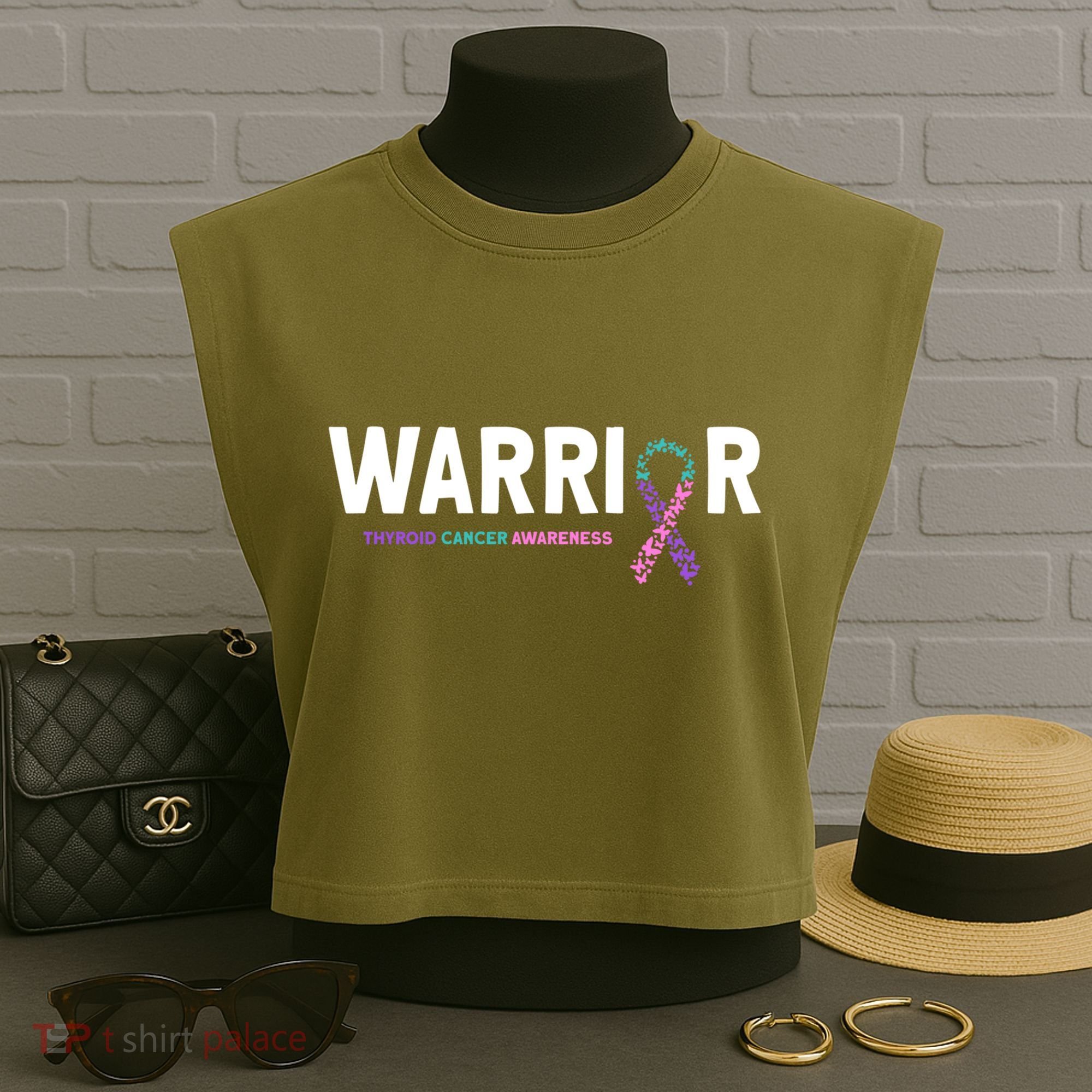 Thyroid Cancer Warrior Thyroid Cancer Awareness Gift Garment-Dyed Women's Muscle Tee