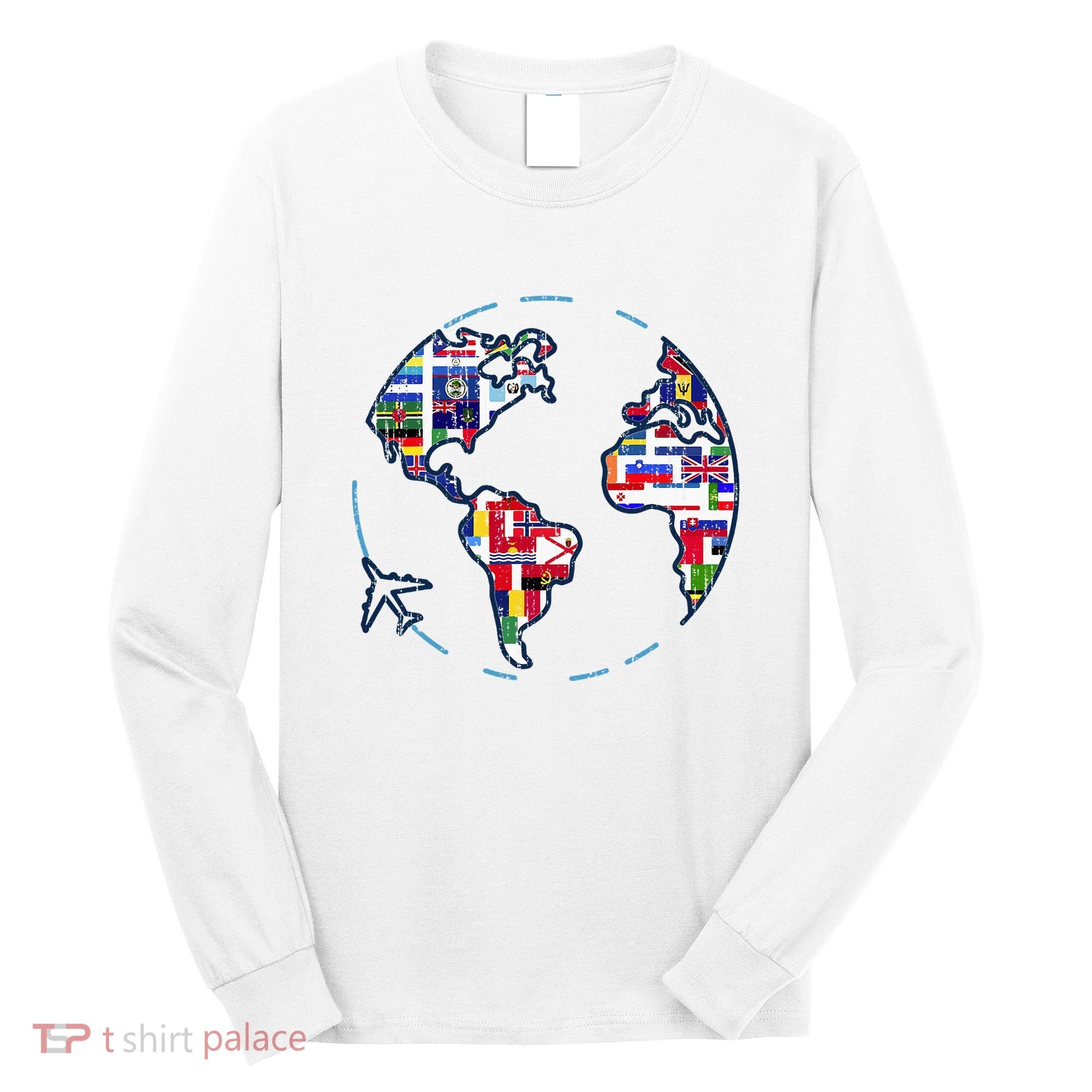Traveler Countries World Flags International World Map Long Sleeve Shirt