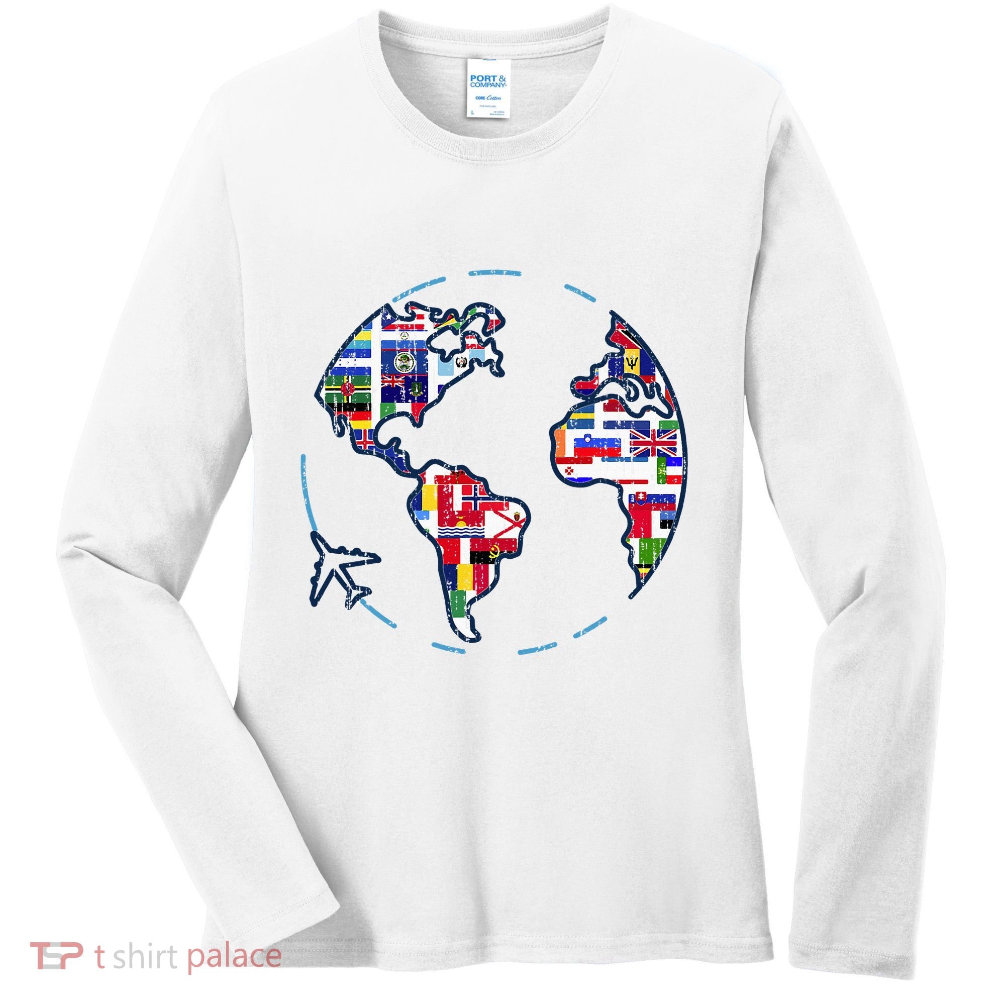 Traveler Countries World Flags International World Map Women's Long Sleeve Shirt