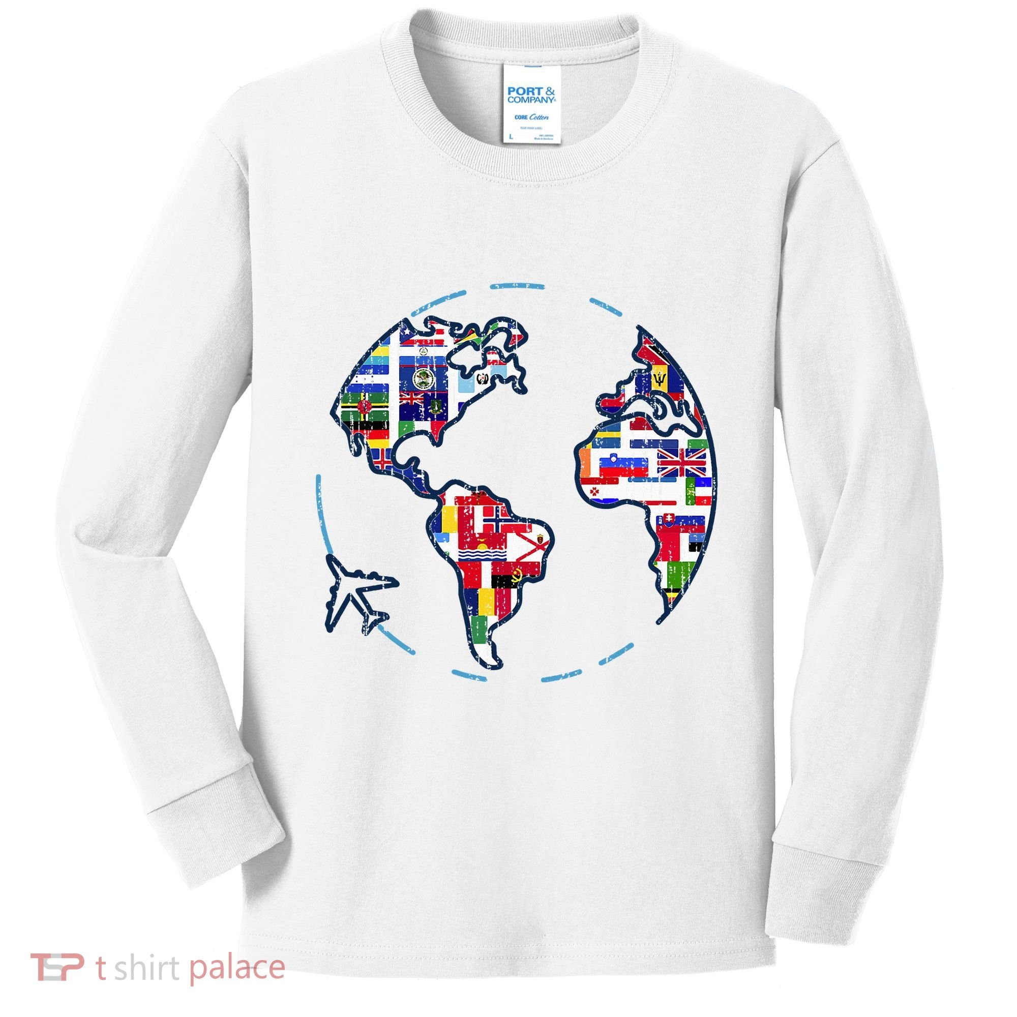 Traveler Countries World Flags International World Map Kids Long Sleeve Shirt