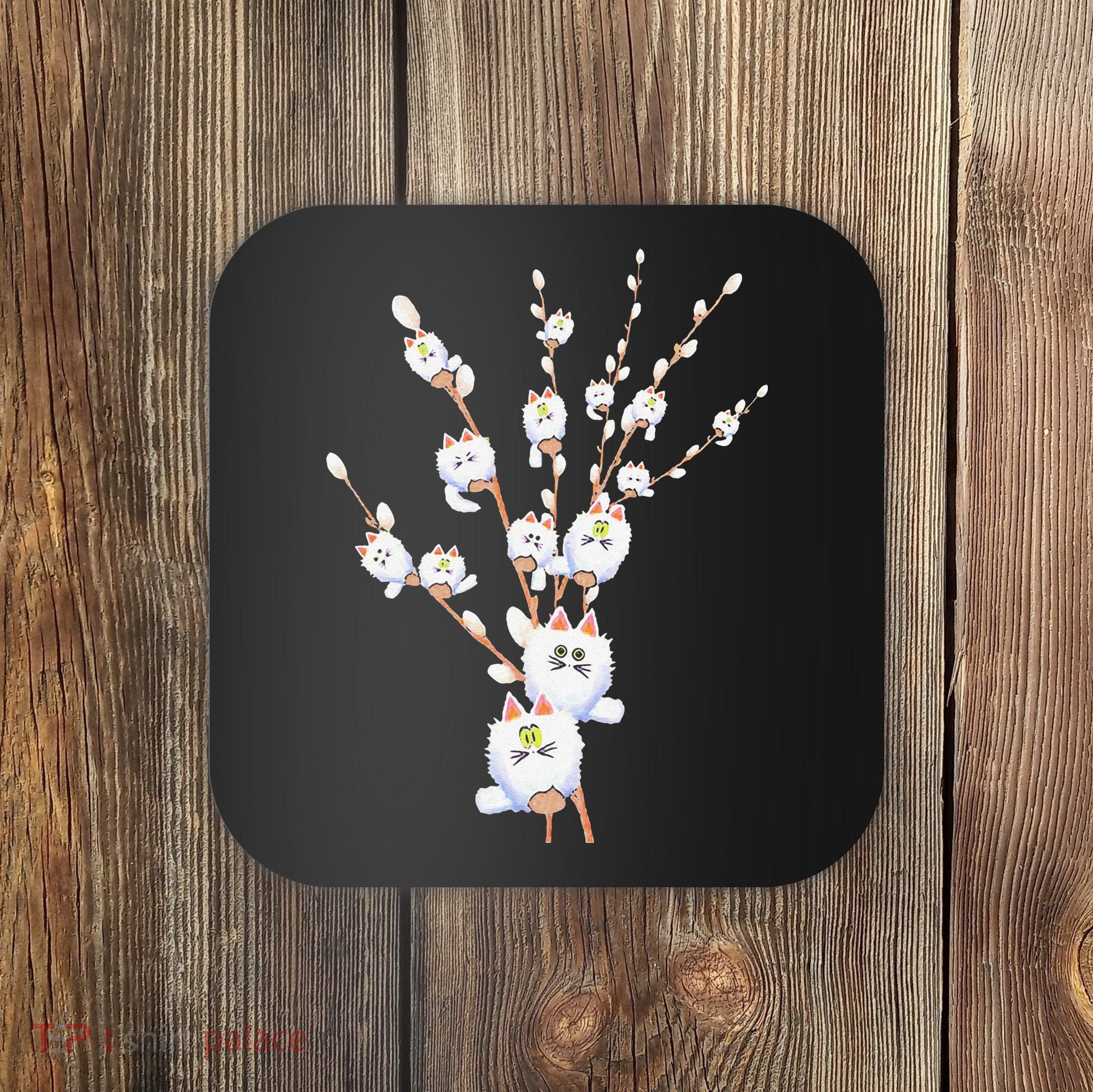 Tree Cat Willow Buds Flowers Tree Coaster