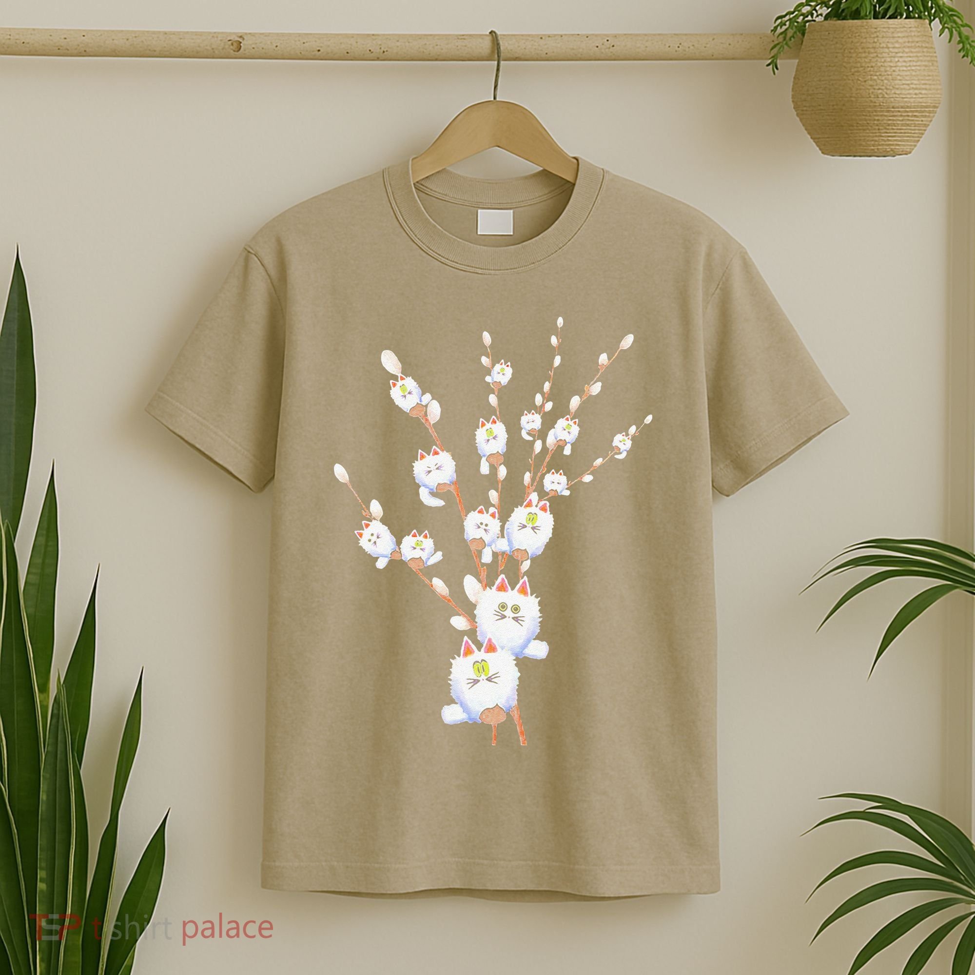 Tree Cat Willow Buds Flowers Tree T-Shirt