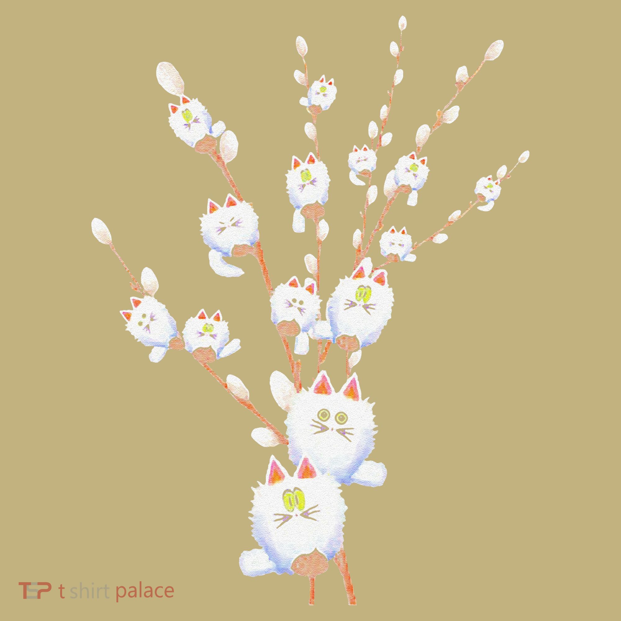 Tree Cat Willow Buds Flowers Tree T-Shirt