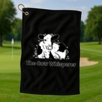 The Cow Whisperer Cute Black And White Resting Cow Golf Towel thumb 1