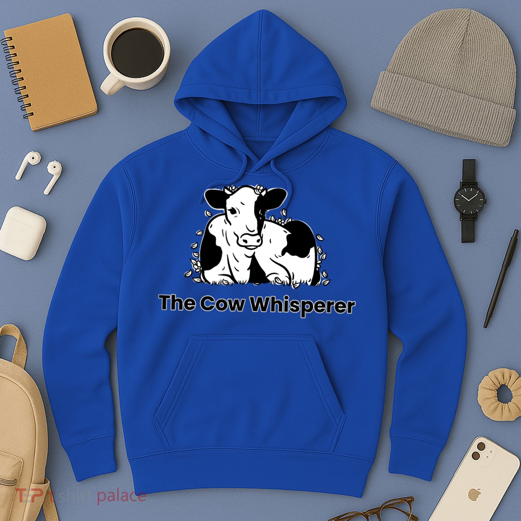 The Cow Whisperer Cute Black And White Resting Cow Hoodie