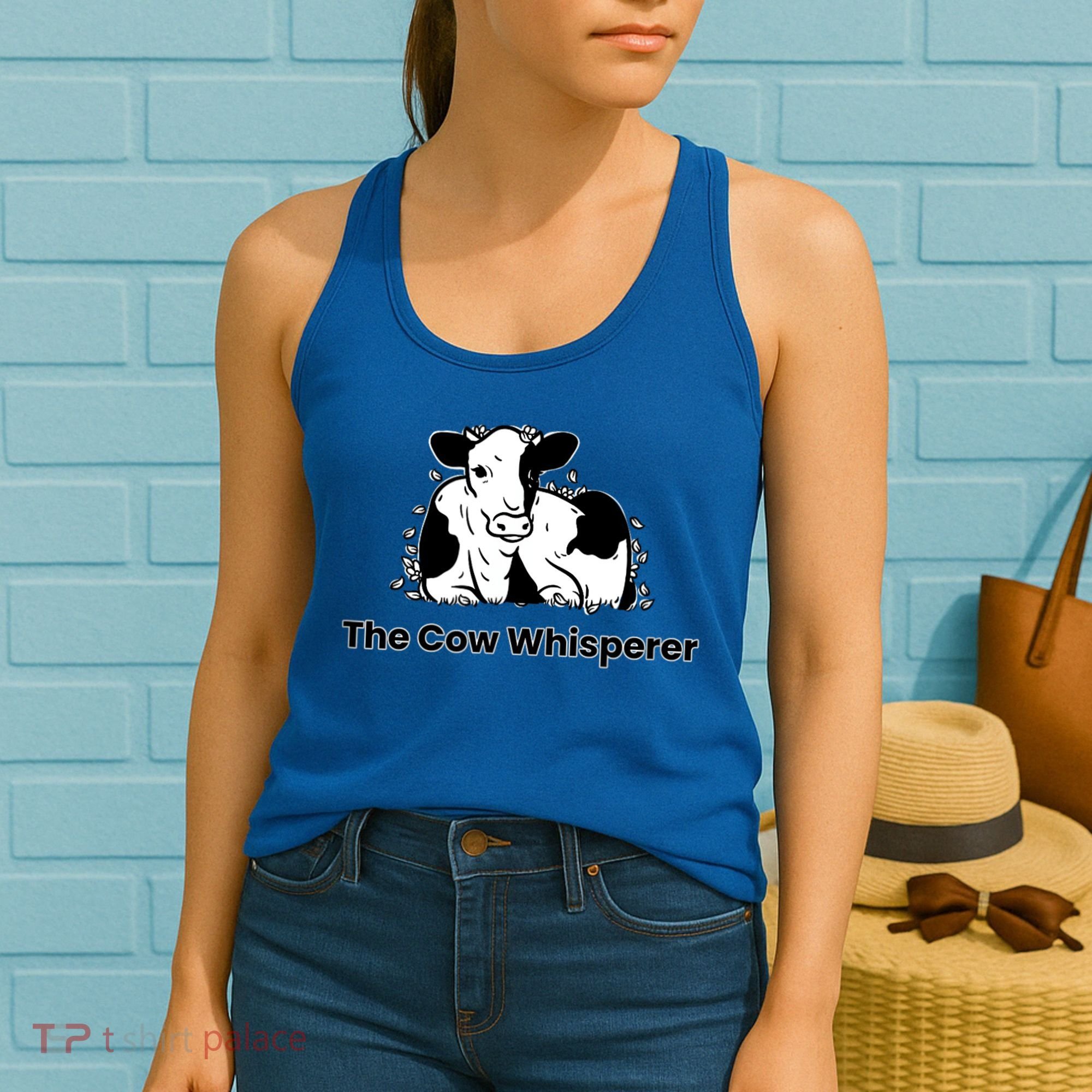 The Cow Whisperer Cute Black And White Resting Cow Women's Tank Top