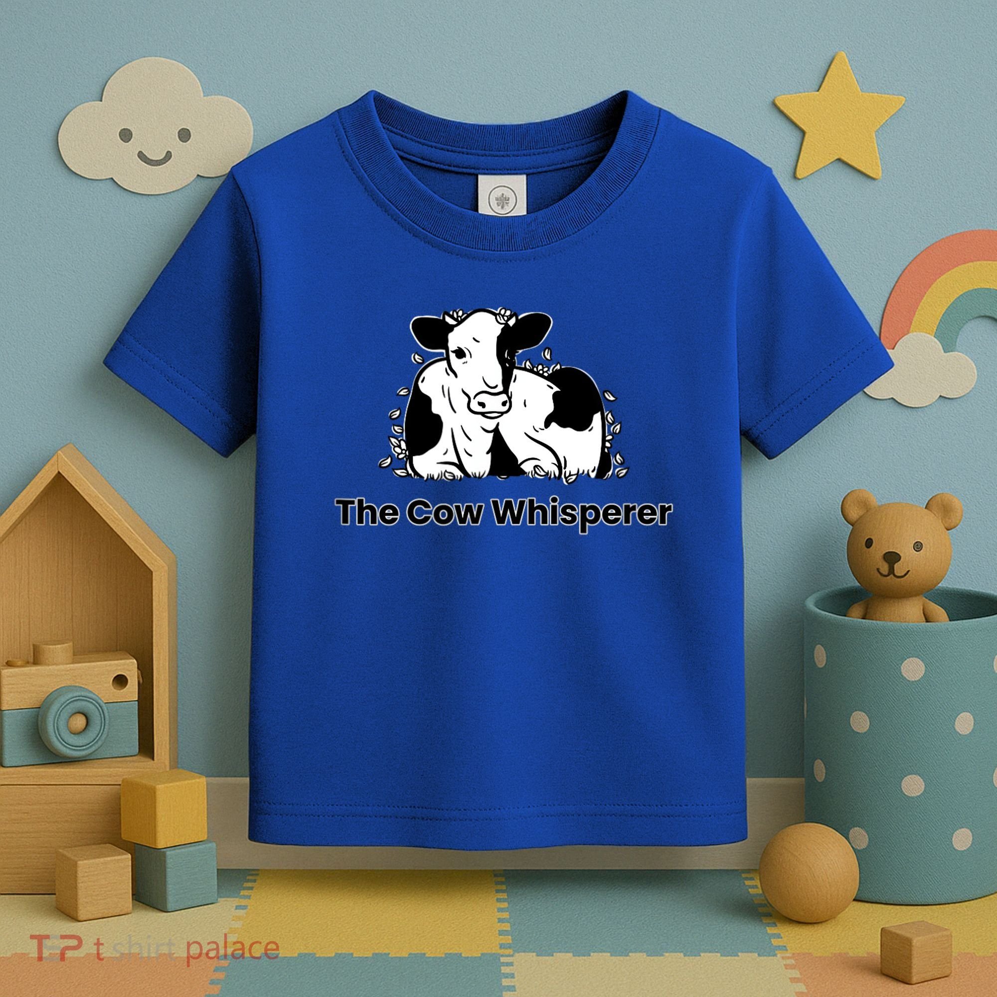 The Cow Whisperer Cute Black And White Resting Cow Toddler T-Shirt