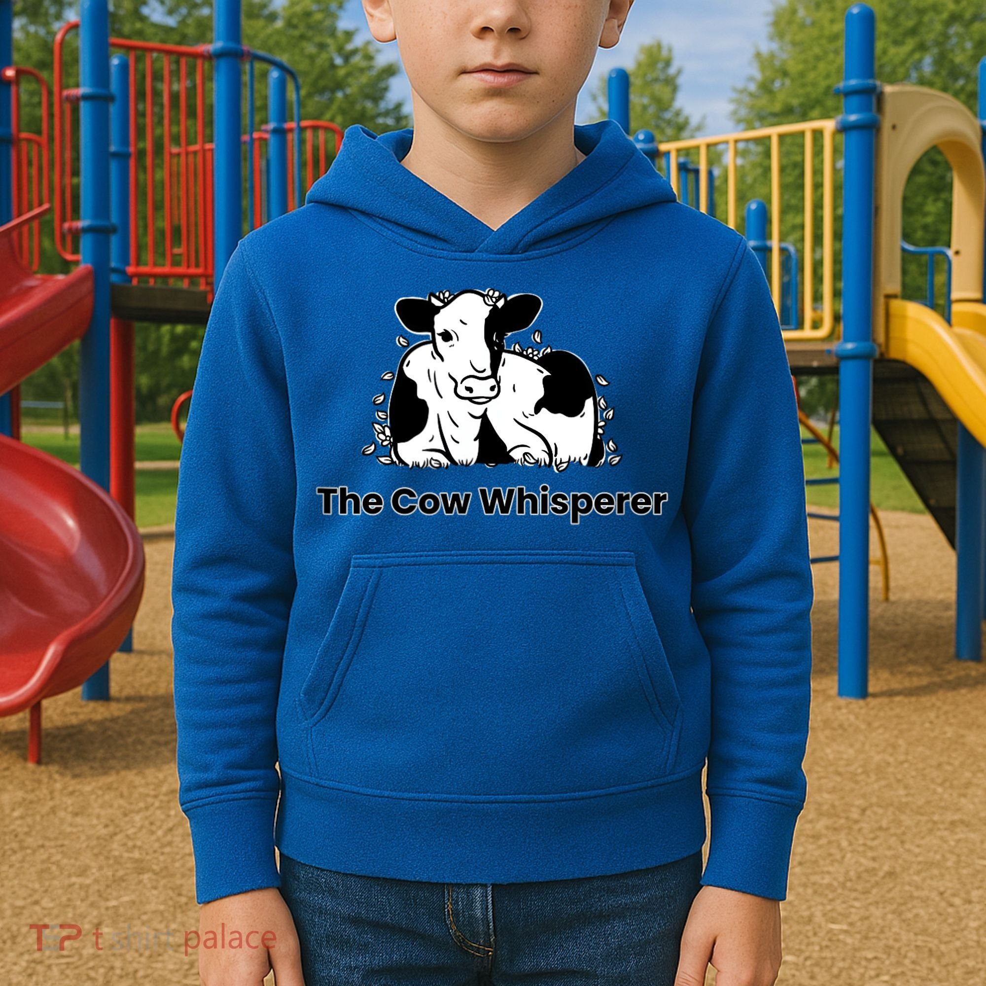 The Cow Whisperer Cute Black And White Resting Cow Kids Hoodie