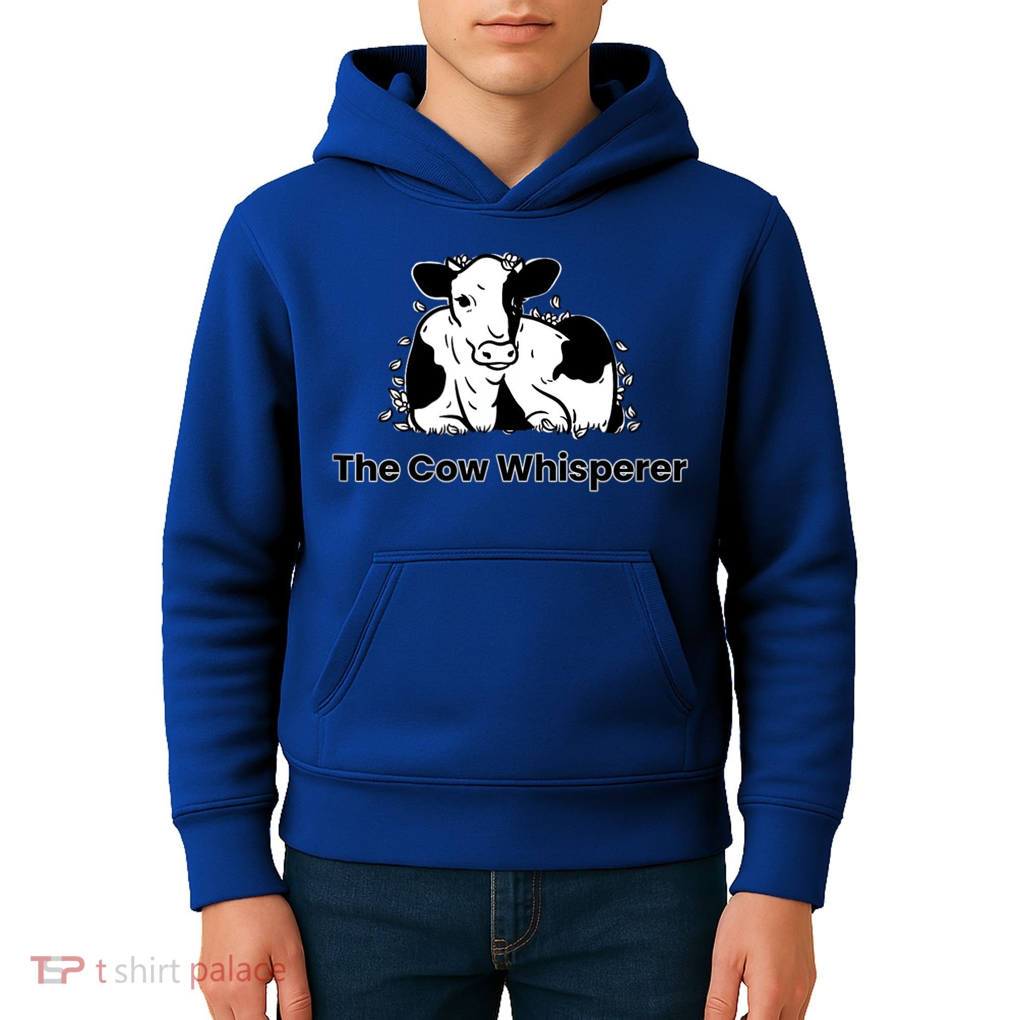 The Cow Whisperer Cute Black And White Resting Cow Kids Hoodie