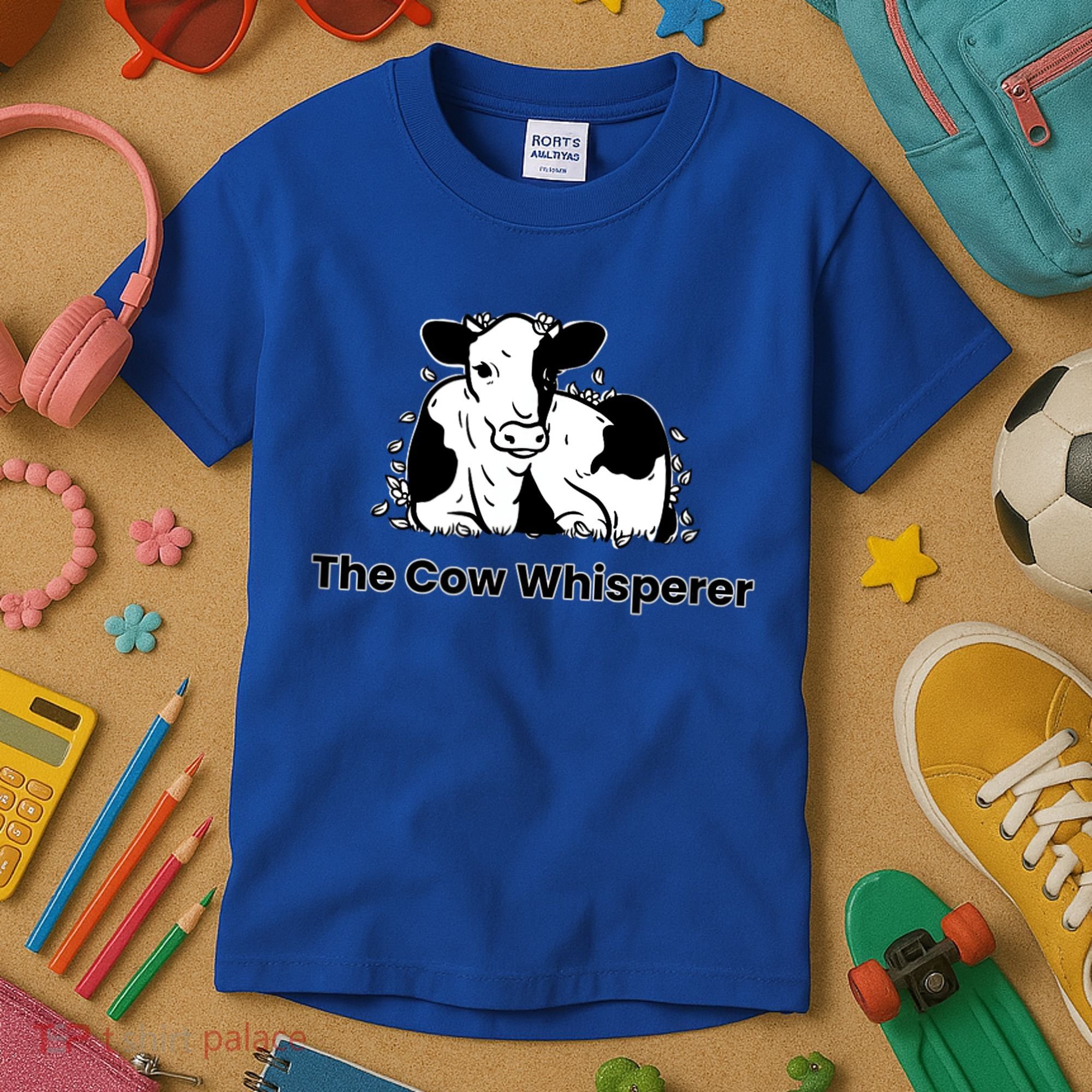 The Cow Whisperer Cute Black And White Resting Cow Kids T-Shirt