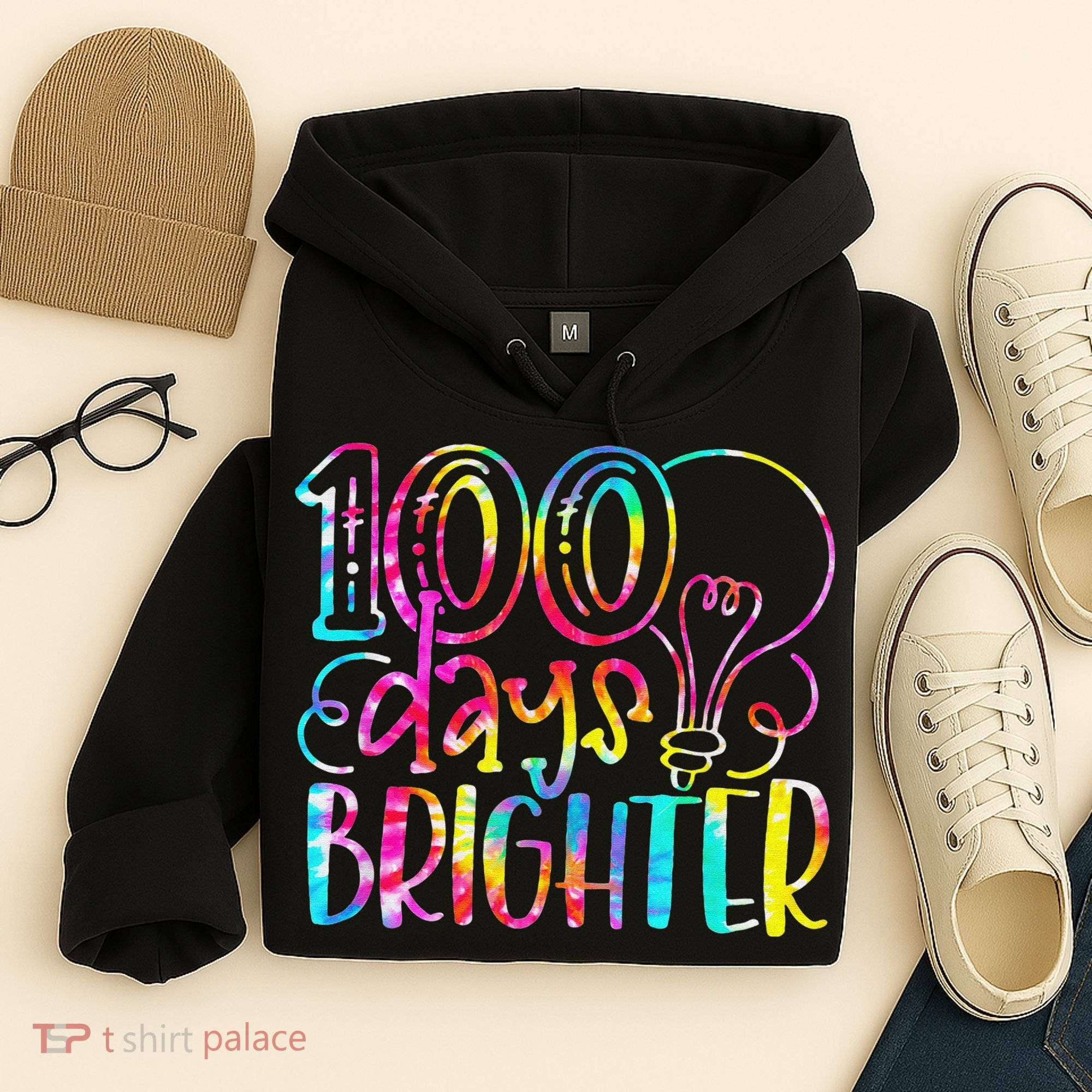 Tie Dye 100 Days Brighter Student Happy 100th Day Of School Hoodie