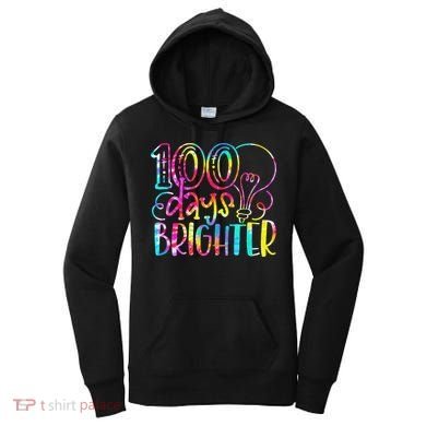 Tie Dye 100 Days Brighter Student Happy 100th Day Of School Women's Hoodie