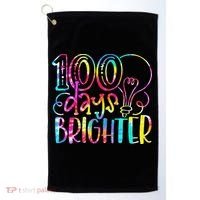 Tie Dye 100 Days Brighter Student Happy 100th Day Of School Golf Towel thumb 0